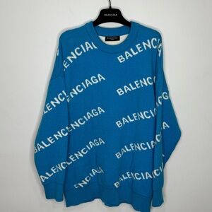 Balenciaga Crewneck Knit Sweater Repeat Logo Baby Blue Women’s Small